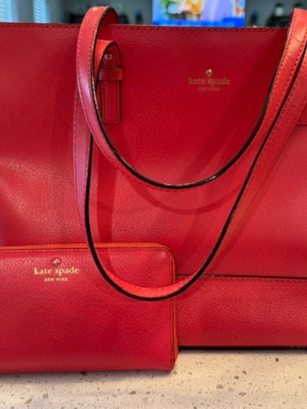 Kate Spade Red Leather Tote + Matching Wallet – Gently Used